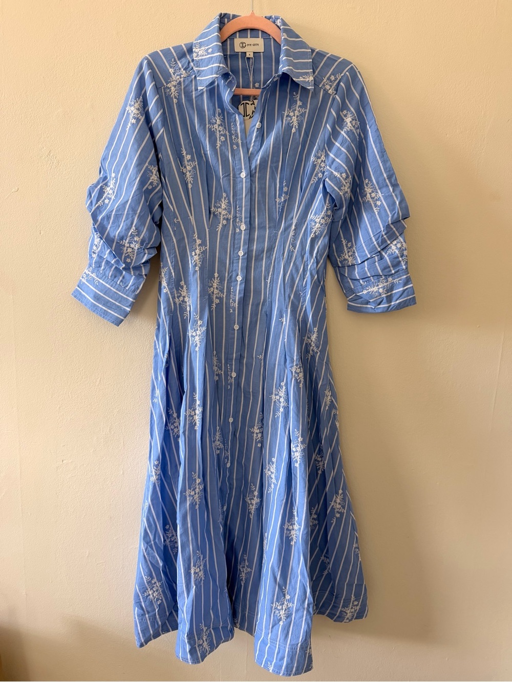 Ivy City Co Cameron Shirt Dress with White Floral Embrodery - Picture 2 of 6